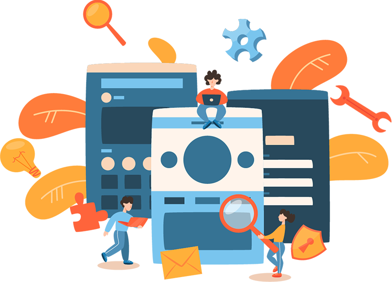 Ilustracija desktop razvoja — prozori i tim