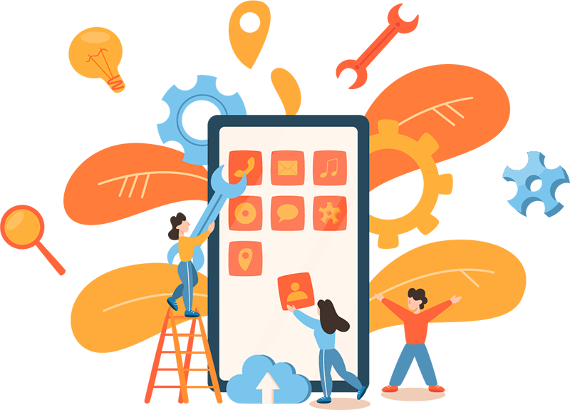 Ilustracija mobilnog razvoja — smartphone i aplikacije