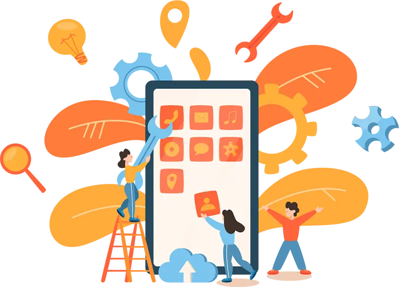 Ilustracija mobilnog razvoja: pametni telefon i aplikacije